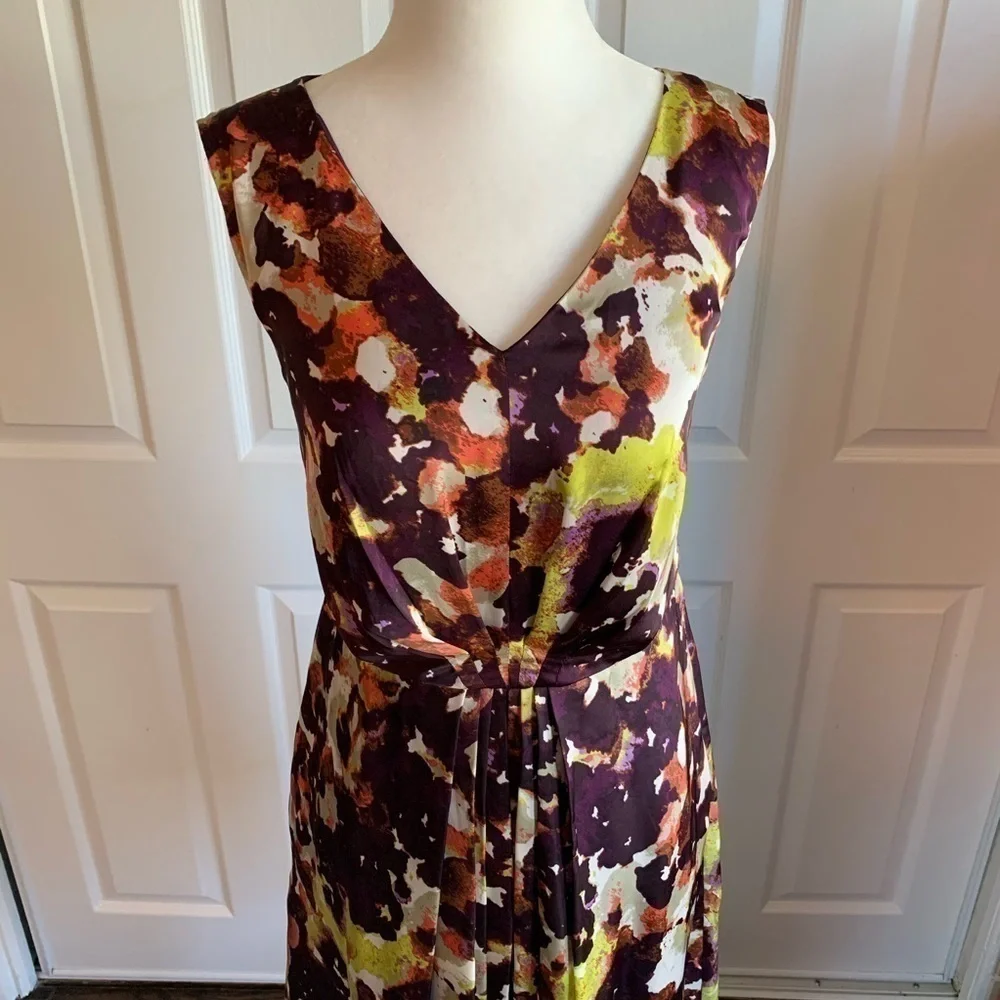 Jones New York Satin Plum Purple Watercolor Dress